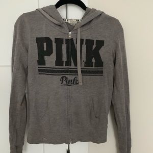 PINK Grey Zip Up Hoodie